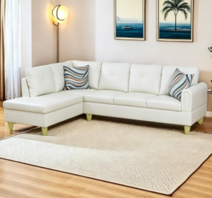 Living room sectional sofa, two-piece modern sectional sofa set with a chaise lounge on the left, solid wood frame sectional sofa, classic L-shaped sectional sofa, faux leather, white